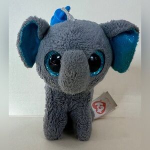 TY Beanie Boos Elephant Plush Keychain – Gray & Teal – 3–4”